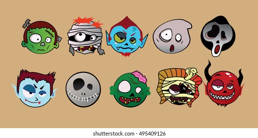 Halloween character monster sets. vector illustration