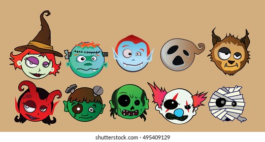 Halloween character monster sets. vector illustration