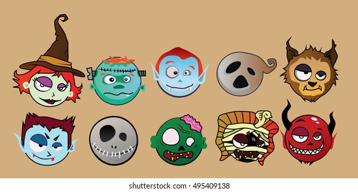 Halloween character monster sets. vector illustration