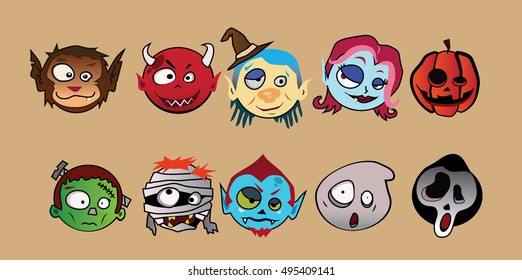 Halloween character monster sets. vector illustration