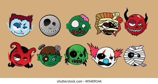 Halloween character monster sets. vector illustration