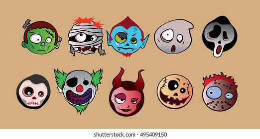 Halloween character monster sets. vector illustration