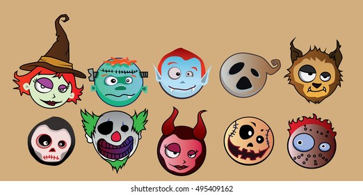 Halloween character monster sets. vector illustration