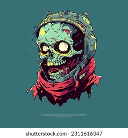 Las ilustraciones de arte de los vectores de cabeza zombie astronauta psicodélica combinan elementos cósmicos y detalles macabros. Ofrecen una representación visualmente cautivadora y surrealista de los no muertos en el espacio