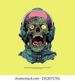 The Halloween Character Psychedelic astronaut zombie head vector art illustrations 