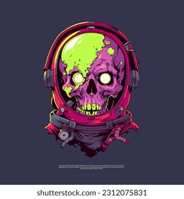 Caracteres de Halloween Imágenes de arte vectorial de cabeza zombie astronauta psicodélica 