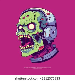 Caracteres de Halloween Imágenes de arte vectorial de cabeza zombie astronauta psicodélica 