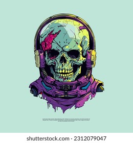 Halloween Character Psychedelic astronaut zombie head vector art illustrations 