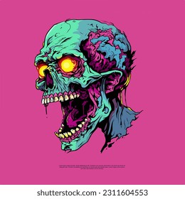 Halloween Character Psychedelic Zombie head vector art illustrations are a mesmerizing blend of vibrant colors and eerie details. They evoke a sense of otherworldly fascination and showcase a unique