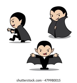 Halloween Character Set Cute Dracula Cartoon Vector Illustration Stroke