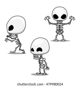 Halloween Character Set Cute Skeleton Cartoon Vector Illustration Stroke