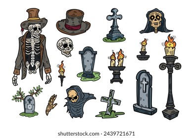 halloween character set flat illustrator on background