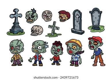 halloween character set flat illustrator on background