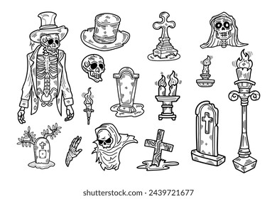 halloween character set flat illustrator on background