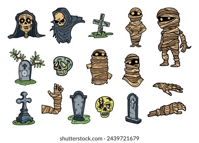 halloween character set flat illustrator on background