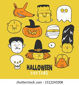 Halloween Character Set icon or avatars