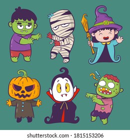 Halloween character set vector, cartoon illustration