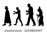 Halloween character silhouettes vector. vampire, mummy, Frankenstein, witch. isolated on white background