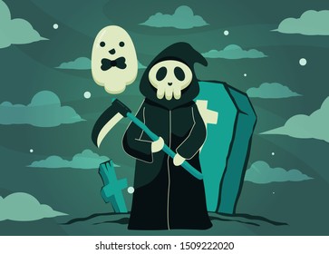 halloween character, spooky demon character vector illustration