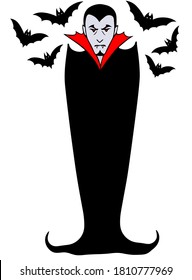 Halloween character, vampire and bats. Creepy and spooky elements for your design in cartoon style. Vector illustration