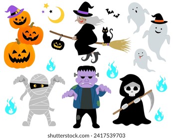 Halloween character vector illustration set