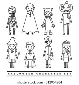 Halloween character vector line set
