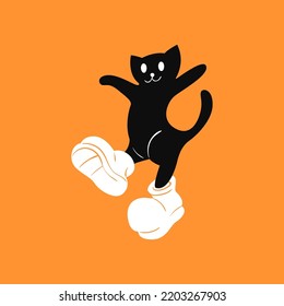 A Halloween character in the vintage cartoon style of the 60s. Vector illustration of a black cat