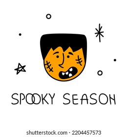 Halloween character zombie with phrase SPOOKY SEASON. Vector illustration Spooky Season creepy avatar on 31 October. 