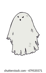 Halloween characters and attributes doodle ghost. Vector illustration.