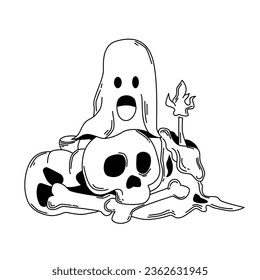 Halloween Characters Black and White Vector
