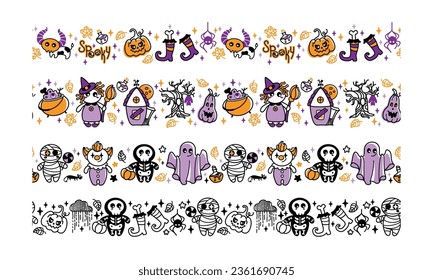 Halloween characters. Halloween borders collection. Set of patterns for frames. Vector