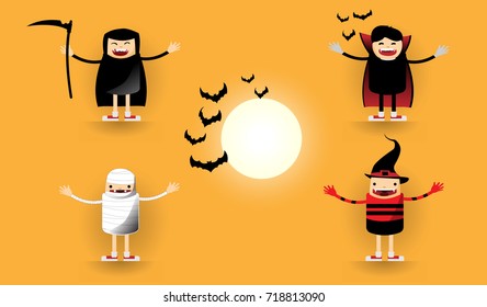 Halloween characters cartoon costume set vector as illustration eps 10