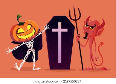 halloween characters with coffin, design