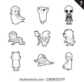 Halloween Characters Coloring Book Cute Cartoon Vector Set 7
