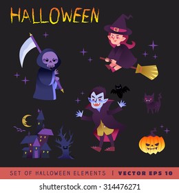 Halloween characters design vector cartoon illustration