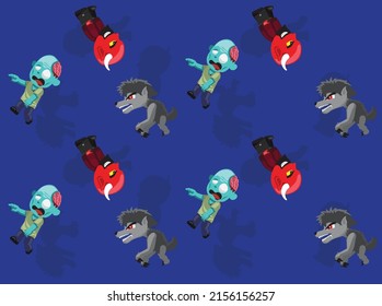 Halloween Characters Devil Werewolf Zombie Seamless Wallpaper Background Set 2