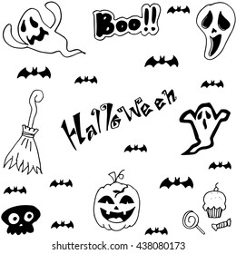 Halloween characters doodle set Vector art illustration.