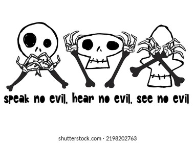 Halloween characters and english letters 'speak no evil, hear no evil, see no evil' 