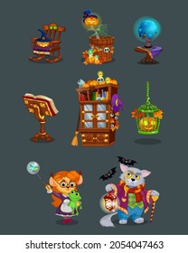 halloween characters funny pumpkin cat wizard
