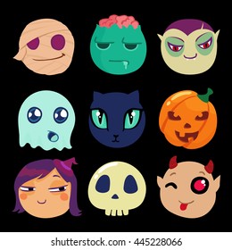 halloween characters funny set. cartoon icons. avatar set