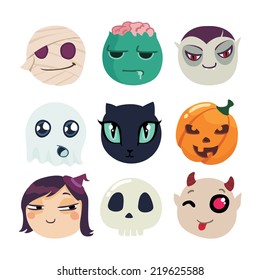 halloween characters funny vector set. cartoon icons