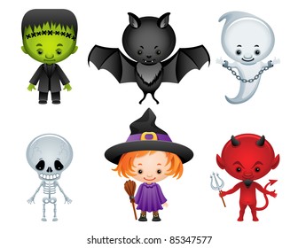 Halloween characters icon set