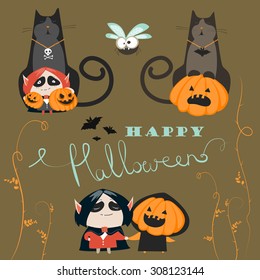 Halloween characters icon set. Vector greeting card