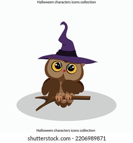 Halloween characters icons collection bats sketch