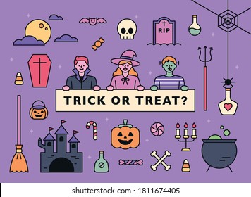 Halloween characters and icons set. flat design style minimal vector illustration.