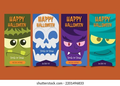 Halloween characters ig stories hand drawn flat cartoon banner