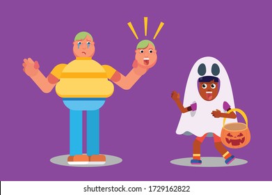 Halloween characters - An illustration of a boy pretending to be happy. This character illustration can use as a sticker also.