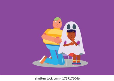 Halloween characters - An illustration of a friend soothing a sad girl. This character illustration can use as a sticker also.