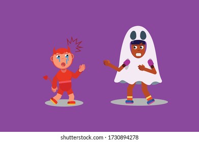 Halloween characters - An illustration of a girl and a boy fighting. This character illustration can use as a sticker also.