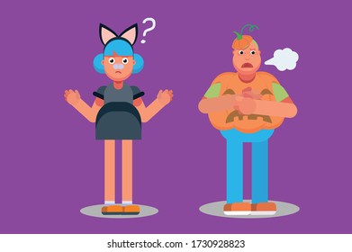Halloween characters - An illustration of a girl and a boy wearing Halloween costumes. This character illustration can use as a sticker also.